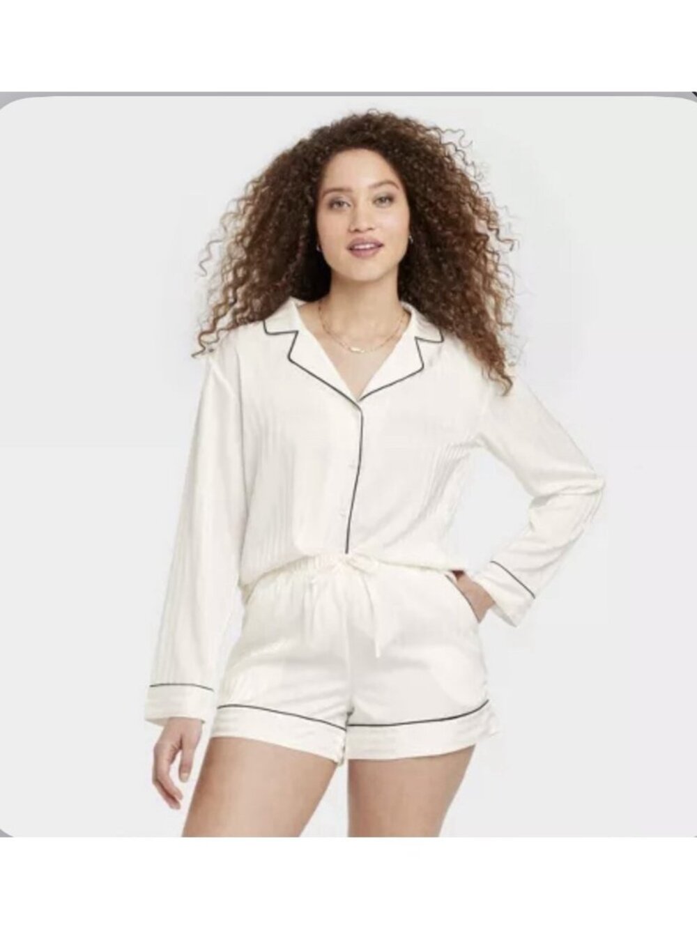 Auden Women's Lux Collection Shadow Striped Satin Top and Shorts PJ Set XL